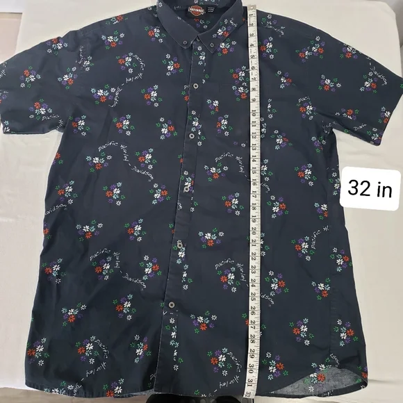 HARLEY-DAVIDSON Men's Navy Floral Aloha Collared Button Down Shirt Size XXL - Picture 9 of 15